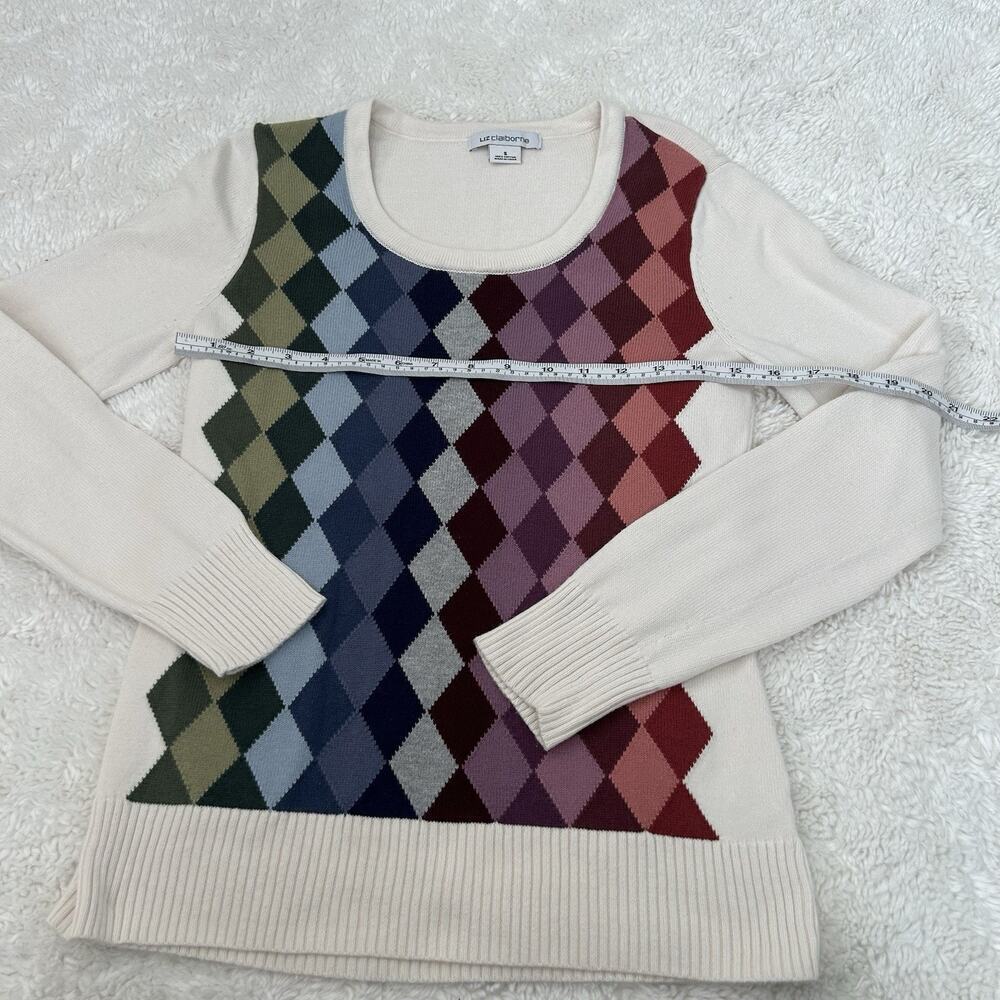 Y2K Liz Claiborne VTG Sweatshirt Sz S Rainbow Argyle Crewneck Soft Ballet Core - Picture 3 of 6